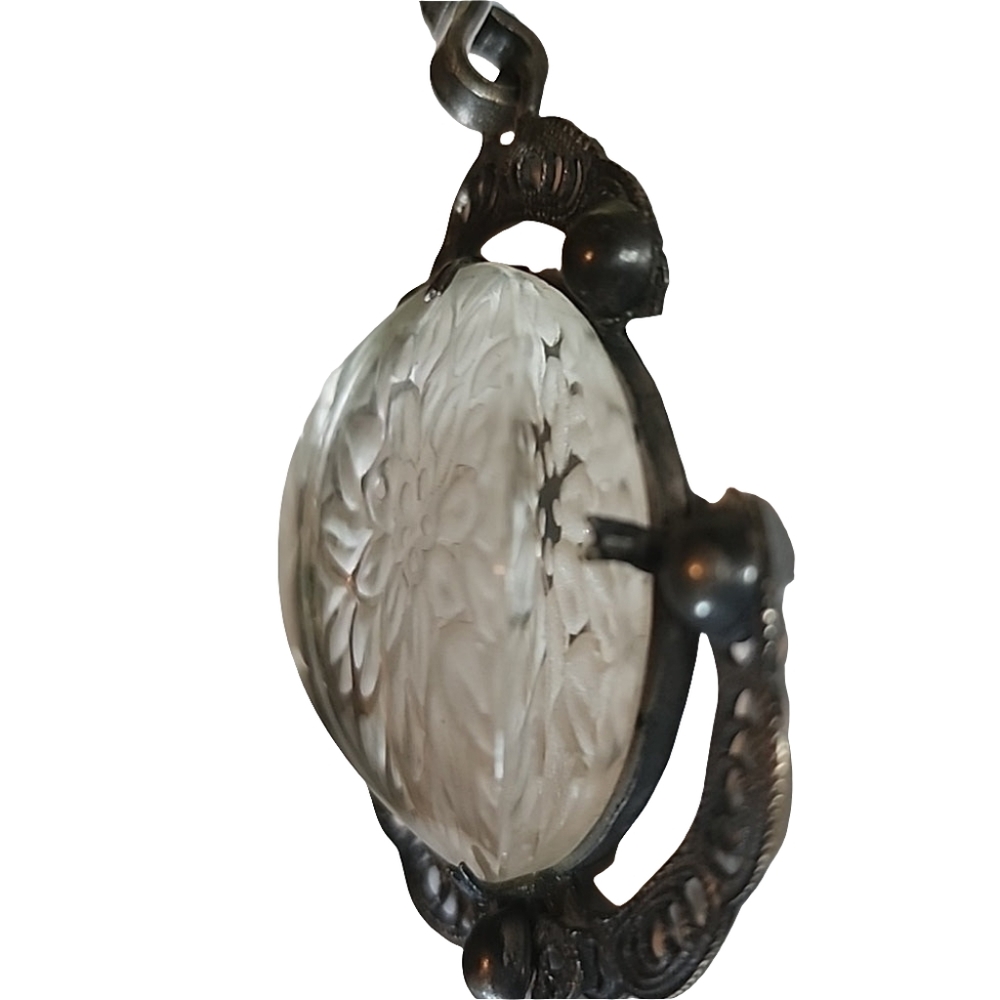 Lalique type antique reverse carved flower  floral scarf clip filigree a… - Picture 10 of 12